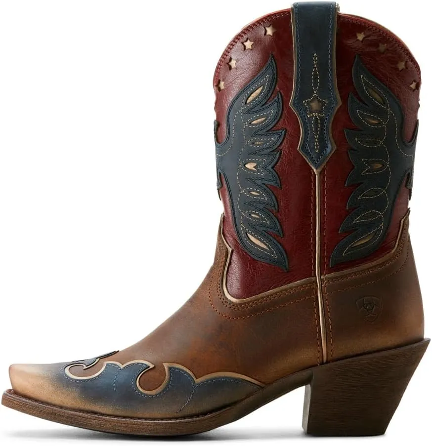 Ariat Womens Bravery Embroidered Snip Toe Casual Boots Mid Calf Mid Heel 2-3" - Brown, Red