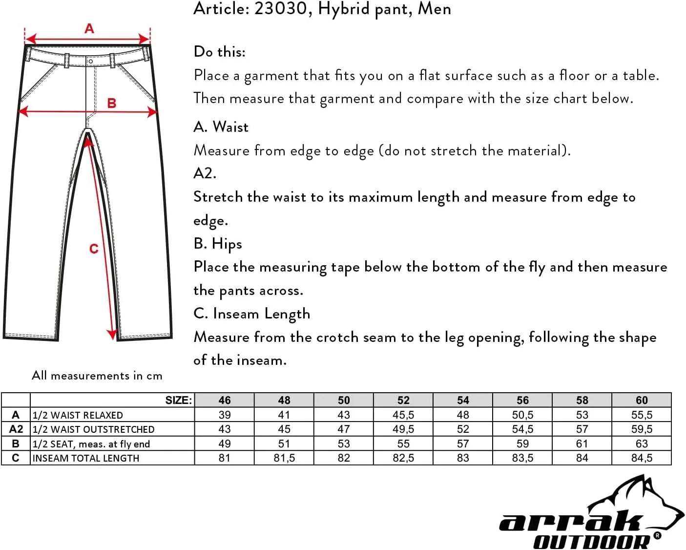 ARRAK OUTDOOR Hybrid Men Pants, 4-Way Stretch Fabric, Reinforcement Panels, 7 Belt Loops, for Great Outdoors