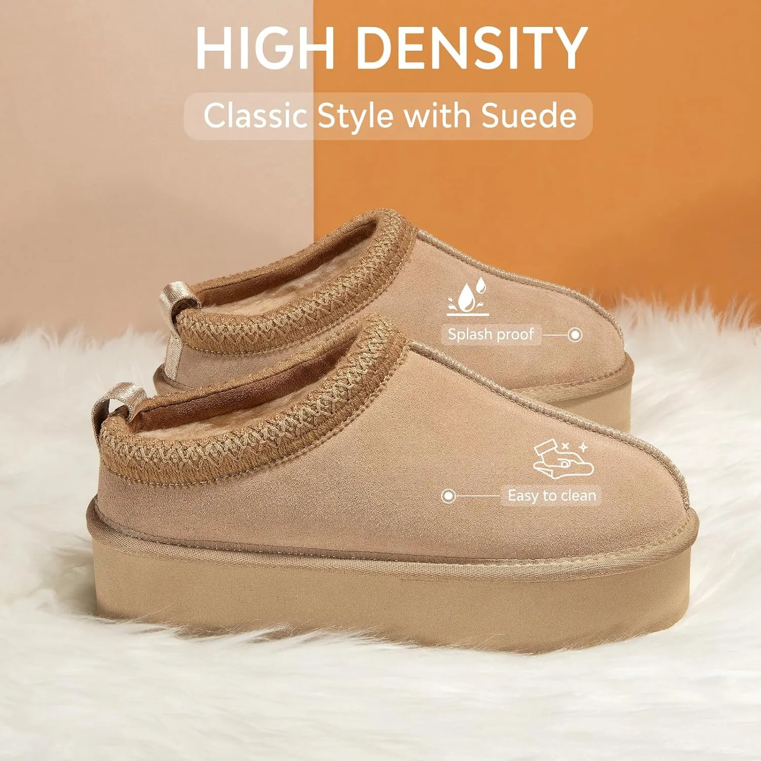 ATHMIE Womens Platform Slippers Ankle Mini Boots with Fluffy Fleece Lined Indoor Outdoor Anti-Slip Memory Foam Winter House Shoes for Cozy Comfort