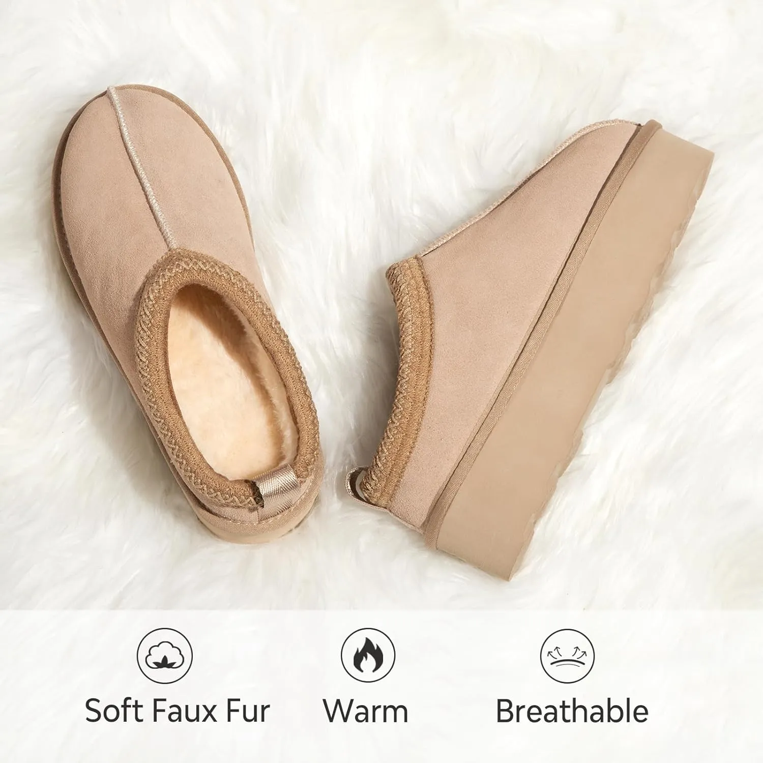 ATHMIE Womens Platform Slippers Ankle Mini Boots with Fluffy Fleece Lined Indoor Outdoor Anti-Slip Memory Foam Winter House Shoes for Cozy Comfort