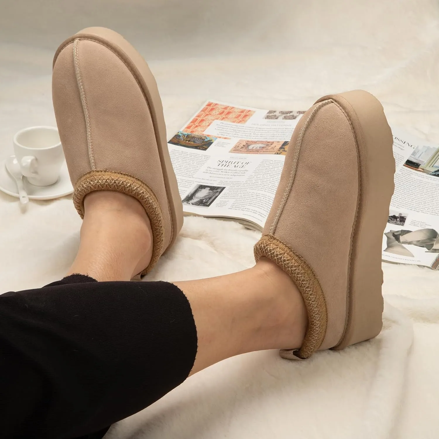 ATHMIE Womens Platform Slippers Ankle Mini Boots with Fluffy Fleece Lined Indoor Outdoor Anti-Slip Memory Foam Winter House Shoes for Cozy Comfort