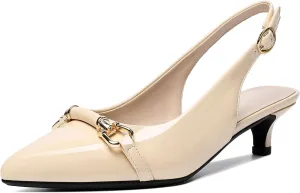 AUMOTED Women Kitten Slingback Low Heel Pumps Pointed Toe with Buckle Bow Ankle Strap Dress Shoes for Office Party Wedding 1.6 Inch