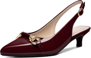 AUMOTED Women Kitten Slingback Low Heel Pumps Pointed Toe with Buckle Bow Ankle Strap Dress Shoes for Office Party Wedding 1.6 Inch