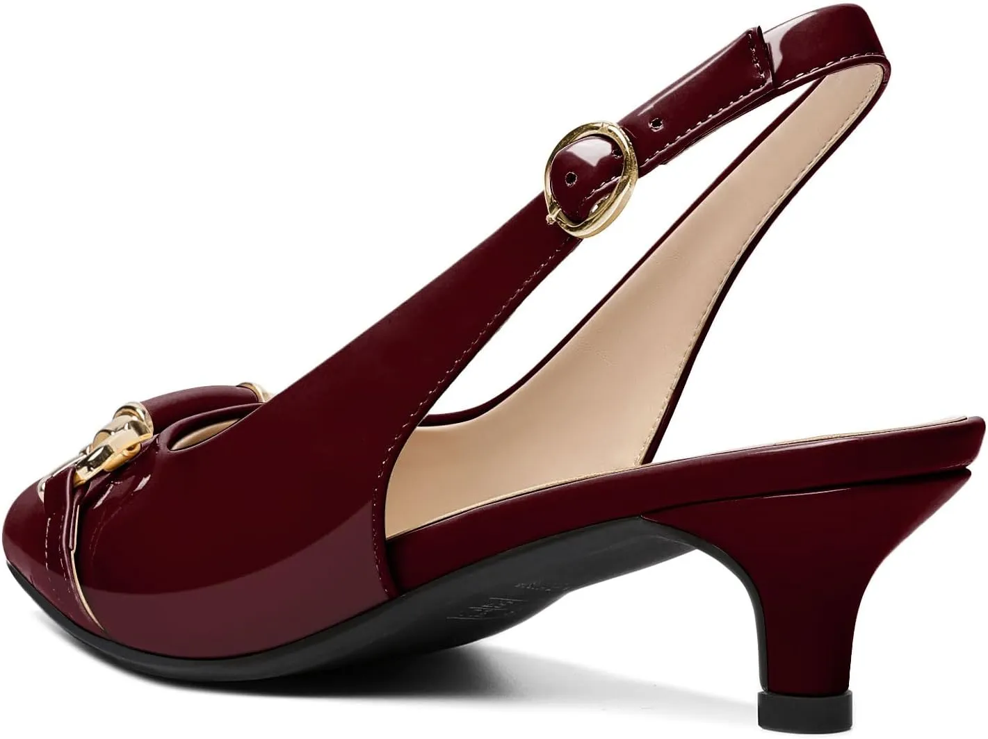 AUMOTED Women Kitten Slingback Low Heel Pumps Pointed Toe with Buckle Bow Ankle Strap Dress Shoes for Office Party Wedding 1.6 Inch