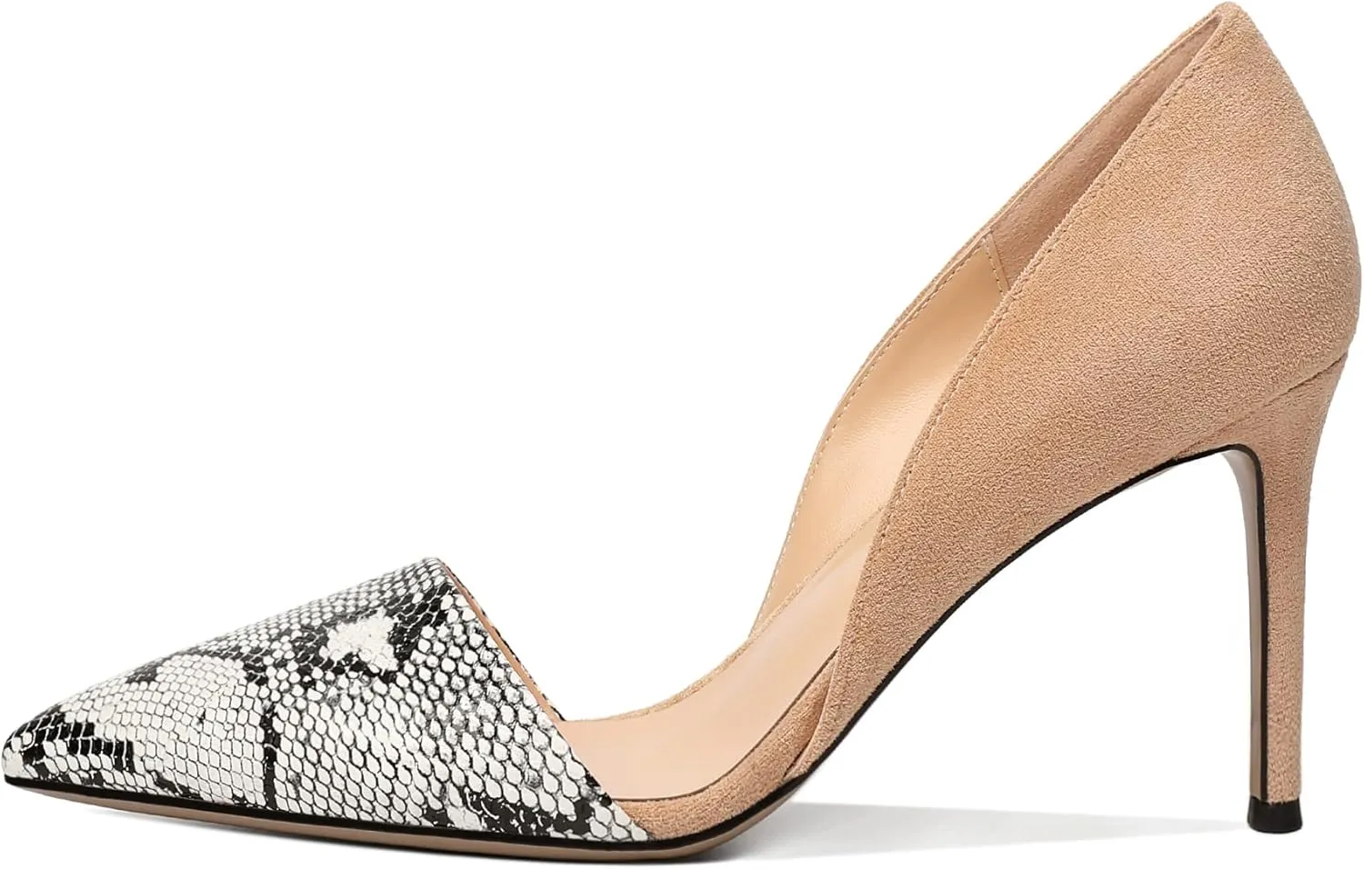 AUMOTED Women Stiletto Heels Snakeskin Slip On Pointed Toe Pumps Closed Toe High Heel Dress Shoes for Wedding Party Offie 3.4 Inch