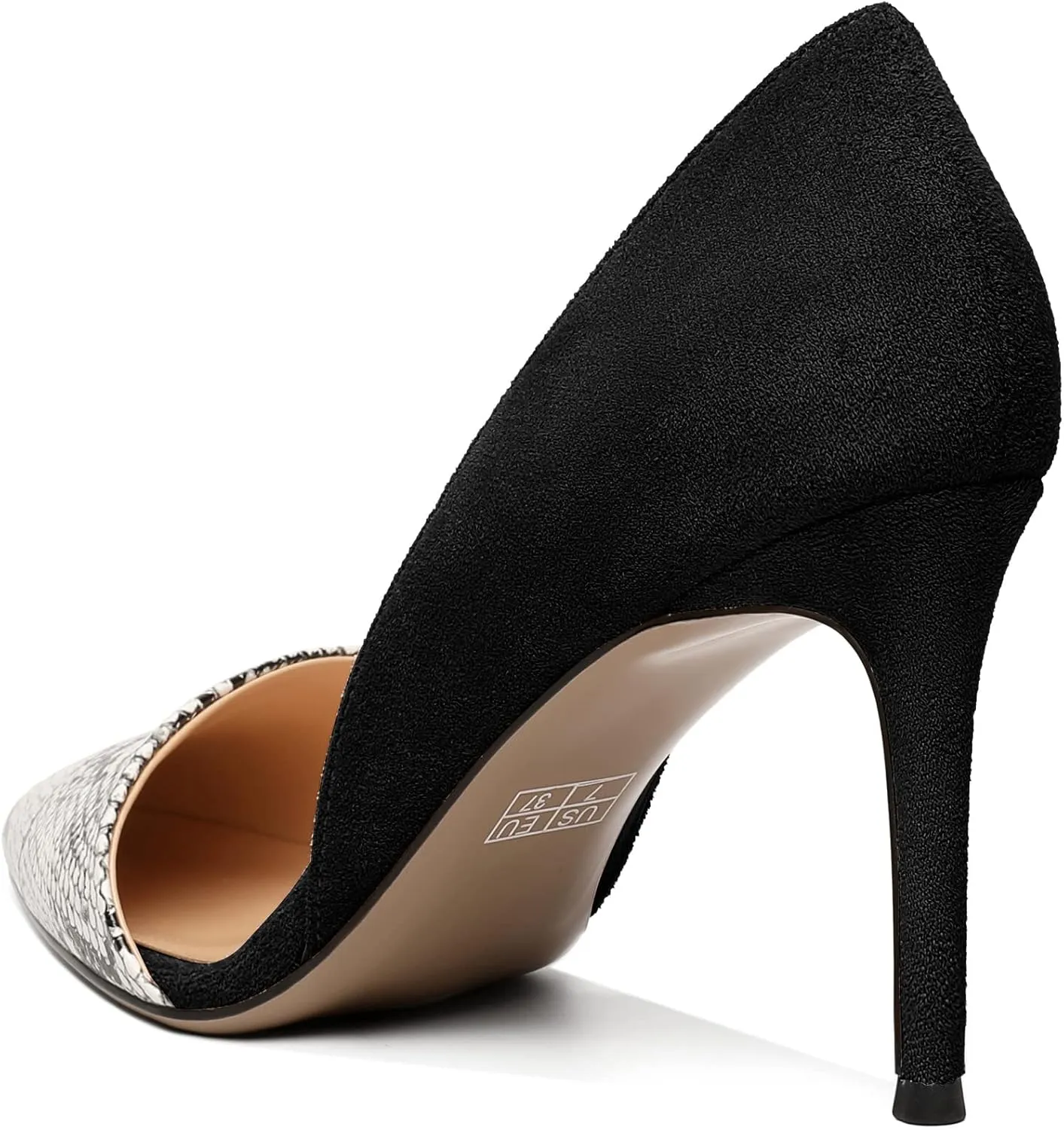 AUMOTED Women Stiletto Heels Snakeskin Slip On Pointed Toe Pumps Closed Toe High Heel Dress Shoes for Wedding Party Offie 3.4 Inch