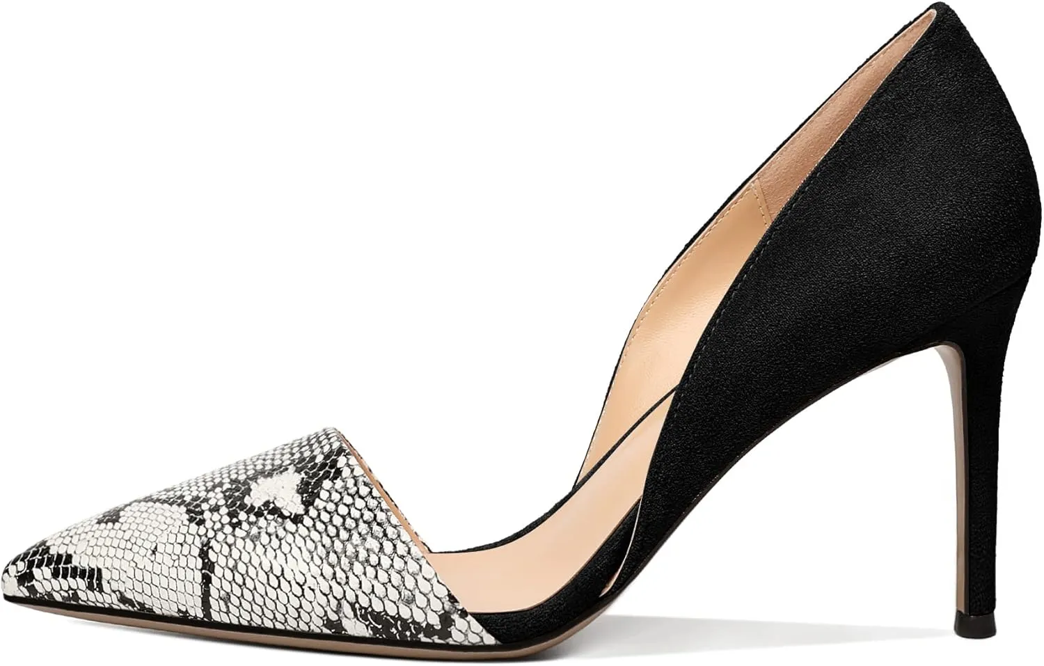 AUMOTED Women Stiletto Heels Snakeskin Slip On Pointed Toe Pumps Closed Toe High Heel Dress Shoes for Wedding Party Offie 3.4 Inch