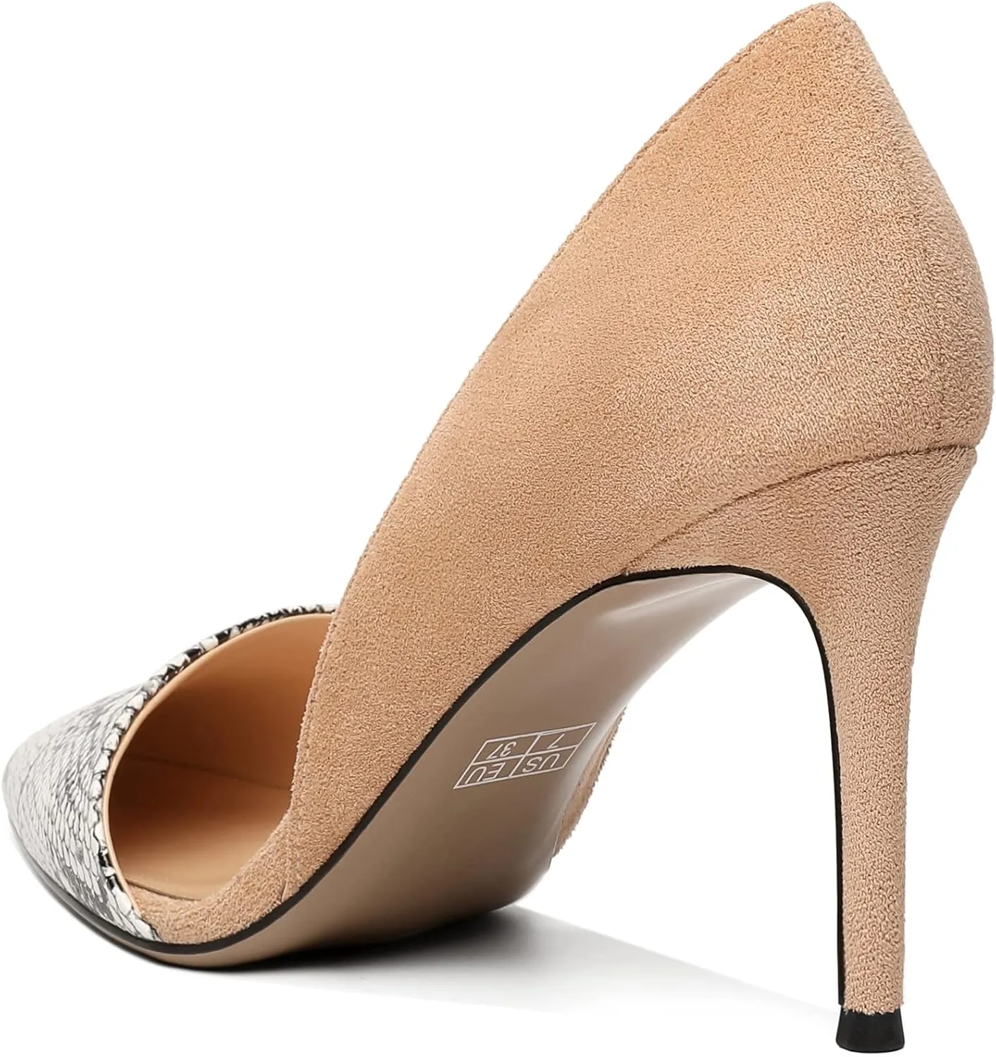AUMOTED Women Stiletto Heels Snakeskin Slip On Pointed Toe Pumps Closed Toe High Heel Dress Shoes for Wedding Party Offie 3.4 Inch