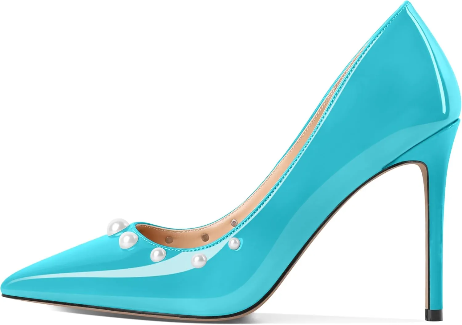 AUMOTED Womens Sexy Patent Pointed Toe Pumps Stiletto High Heel Pumps Slip On with Pearl Evening Wedding Dressy Shoes 4 Inch