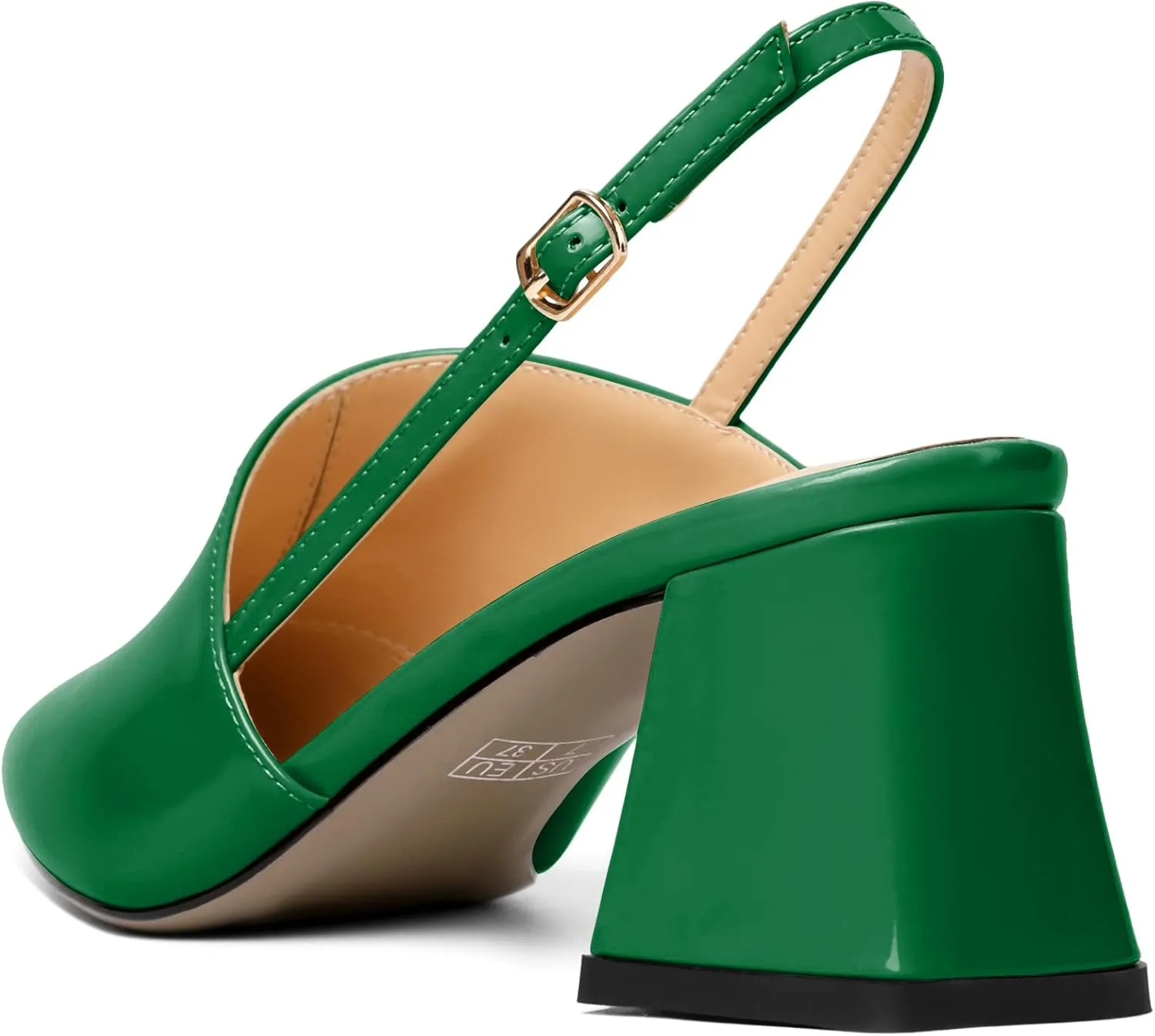 AUMOTED Women's Slingback Block Heels Pointed Closed Toe Patent Solid Mid Heel Pumps Chunky Dating Party Dress Shoes 2.5 Inch