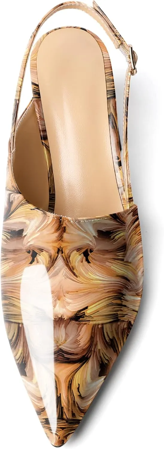 AUMOTED Women's Slingback Block Heels Pointed Closed Toe Patent Solid Mid Heel Pumps Chunky Dating Party Dress Shoes 2.5 Inch