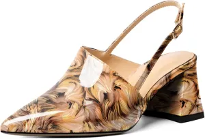 AUMOTED Women's Slingback Block Heels Pointed Closed Toe Patent Solid Mid Heel Pumps Chunky Dating Party Dress Shoes 2.5 Inch