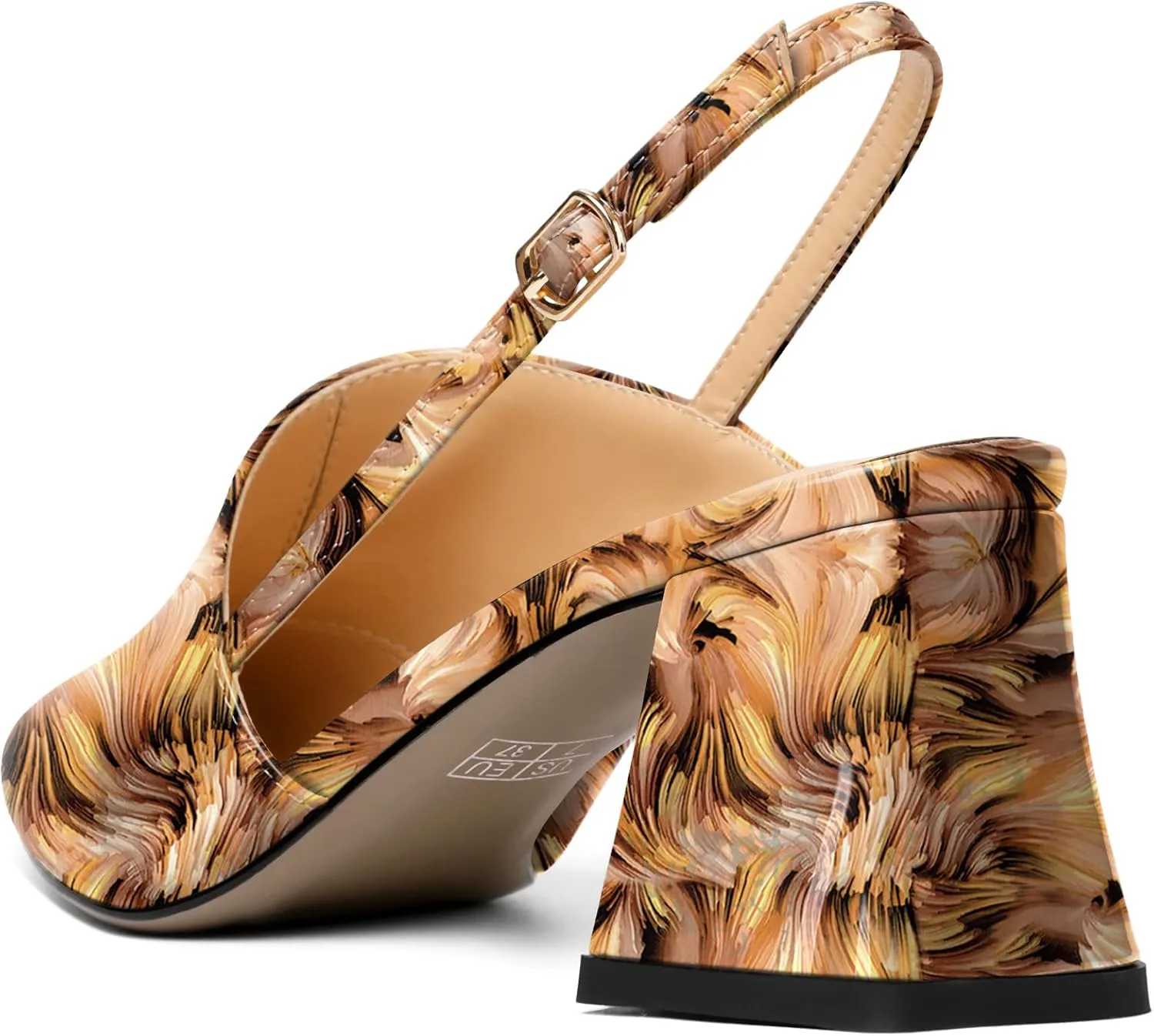 AUMOTED Women's Slingback Block Heels Pointed Closed Toe Patent Solid Mid Heel Pumps Chunky Dating Party Dress Shoes 2.5 Inch