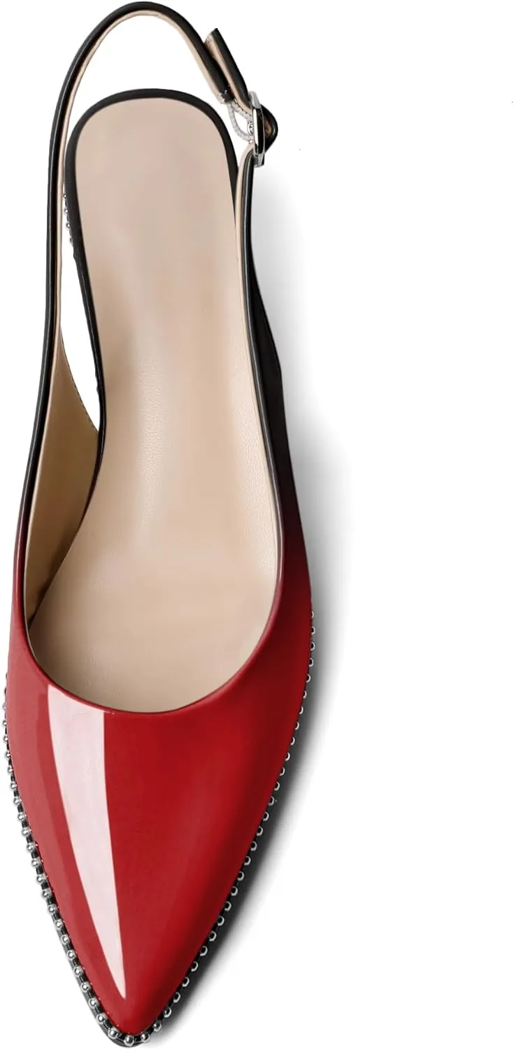 AUMOTED Women's Slingback Kitten Heels Pointed Toe Stiletto Low Heel Ankle-Strap with Beaded Pumps Dress Shoes 1.6 Inches