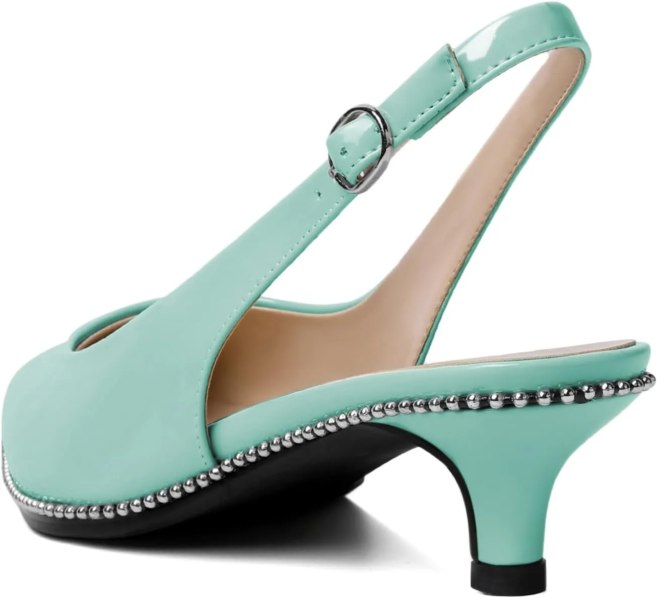 AUMOTED Women's Slingback Kitten Heels Pointed Toe Stiletto Low Heel Ankle-Strap with Beaded Pumps Dress Shoes 1.6 Inches