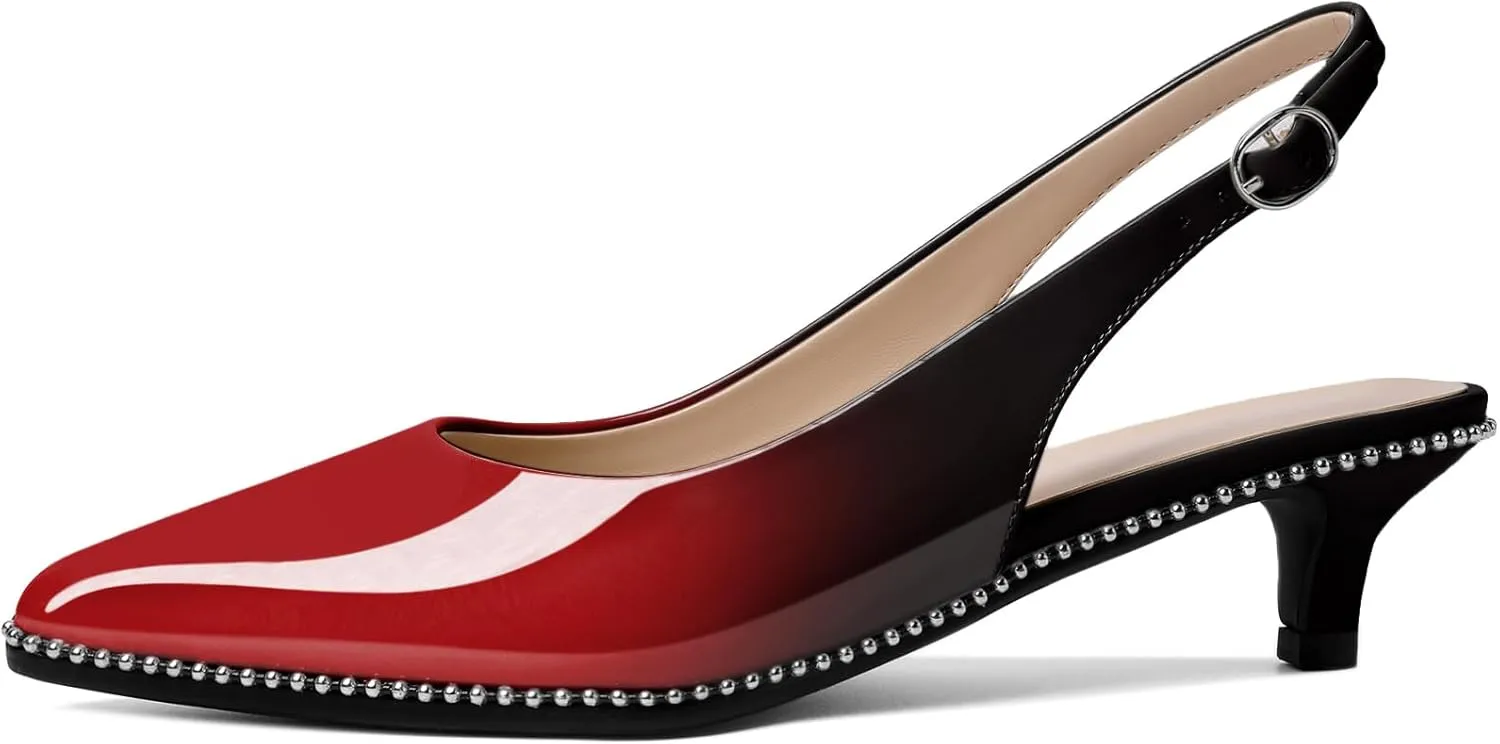 AUMOTED Women's Slingback Kitten Heels Pointed Toe Stiletto Low Heel Ankle-Strap with Beaded Pumps Dress Shoes 1.6 Inches