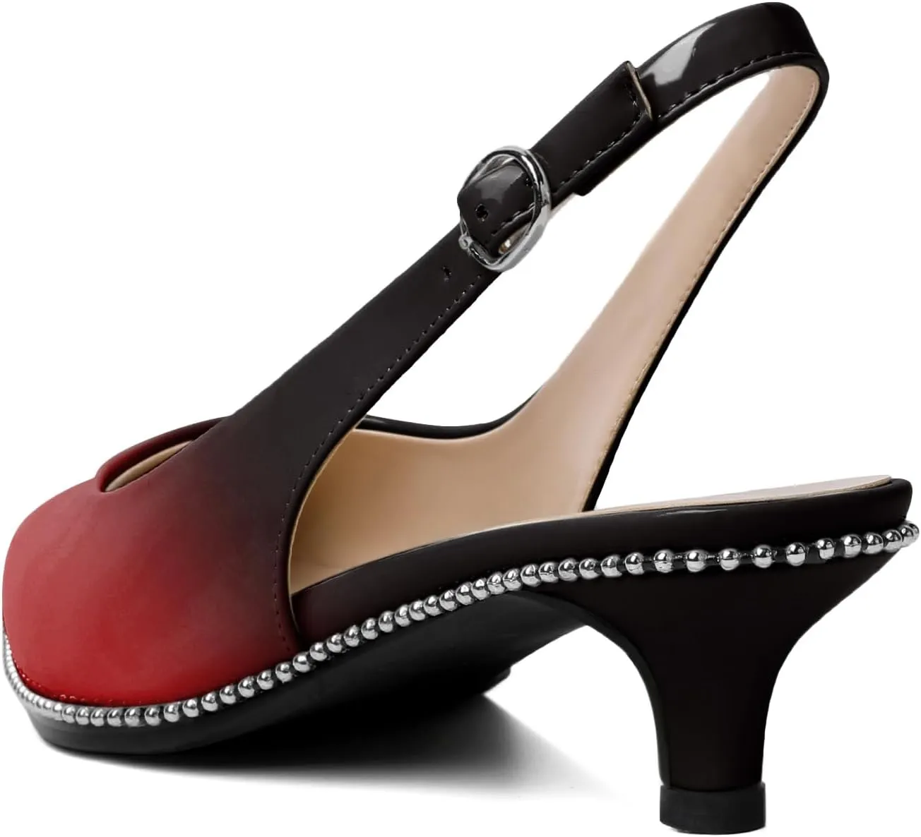 AUMOTED Women's Slingback Kitten Heels Pointed Toe Stiletto Low Heel Ankle-Strap with Beaded Pumps Dress Shoes 1.6 Inches