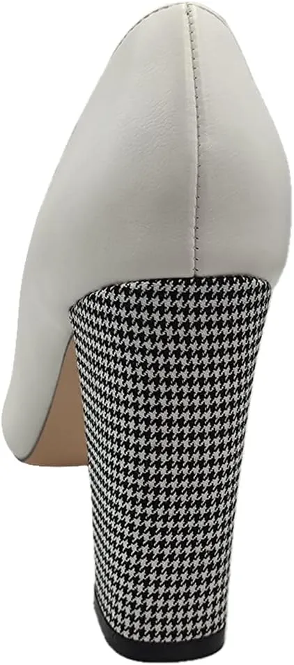 Axellion Pumps for Women, Houndstooth Heel Pumps Side Empty High Heels Pointed Toe Shoes Top Leather High Heel Shoes for Women