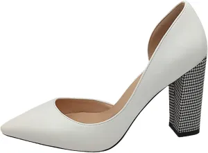 Axellion Pumps for Women, Houndstooth Heel Pumps Side Empty High Heels Pointed Toe Shoes Top Leather High Heel Shoes for Women