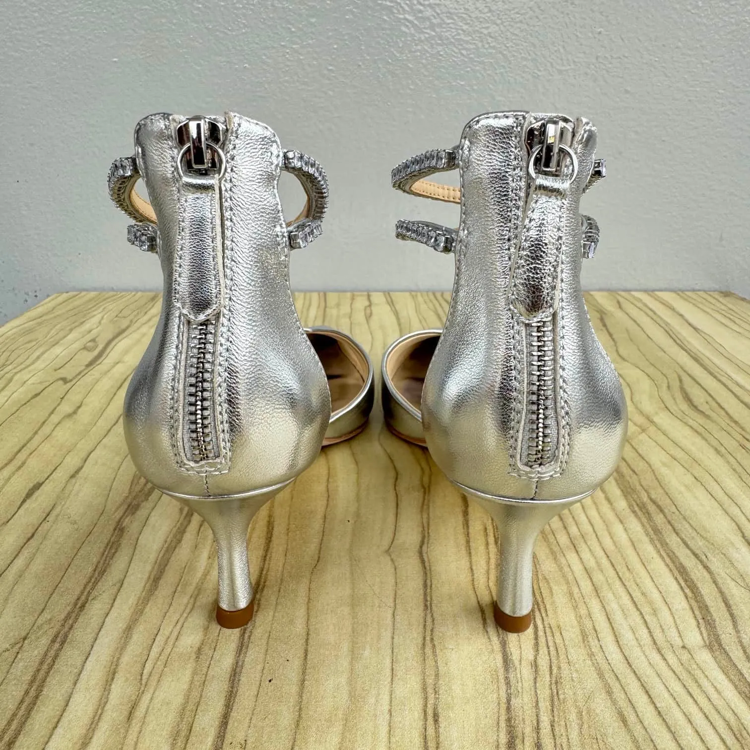 Badgley Mischka Lilibeth Embellished Ankle Strap Kitten Heel Pointed Toe Shoe - Size 38