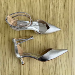 Badgley Mischka Lilibeth Embellished Ankle Strap Kitten Heel Pointed Toe Shoe - Size 38