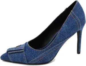 BAMBOO Neroli-17 Midnight Blue Denim Pointed Toe Stiletto Heel Pumps for Women