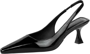 baobeijiadao Womens Kitten Heel Pumps Slingback Pointed Toe Heels Slip On Closed Toe Heeled Sandals Patent Leather Dress Shoes for Women