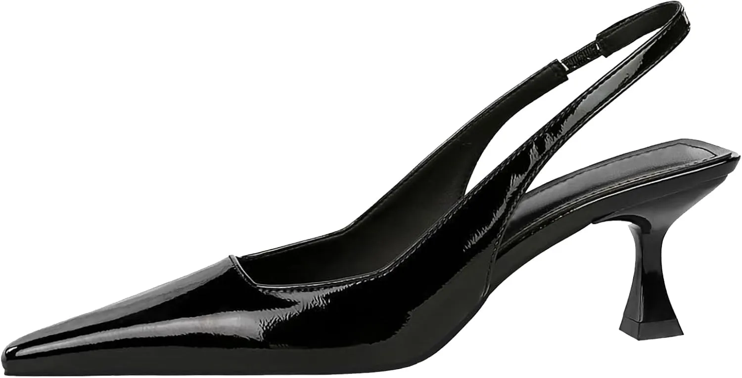 baobeijiadao Womens Kitten Heel Pumps Slingback Pointed Toe Heels Slip On Closed Toe Heeled Sandals Patent Leather Dress Shoes for Women