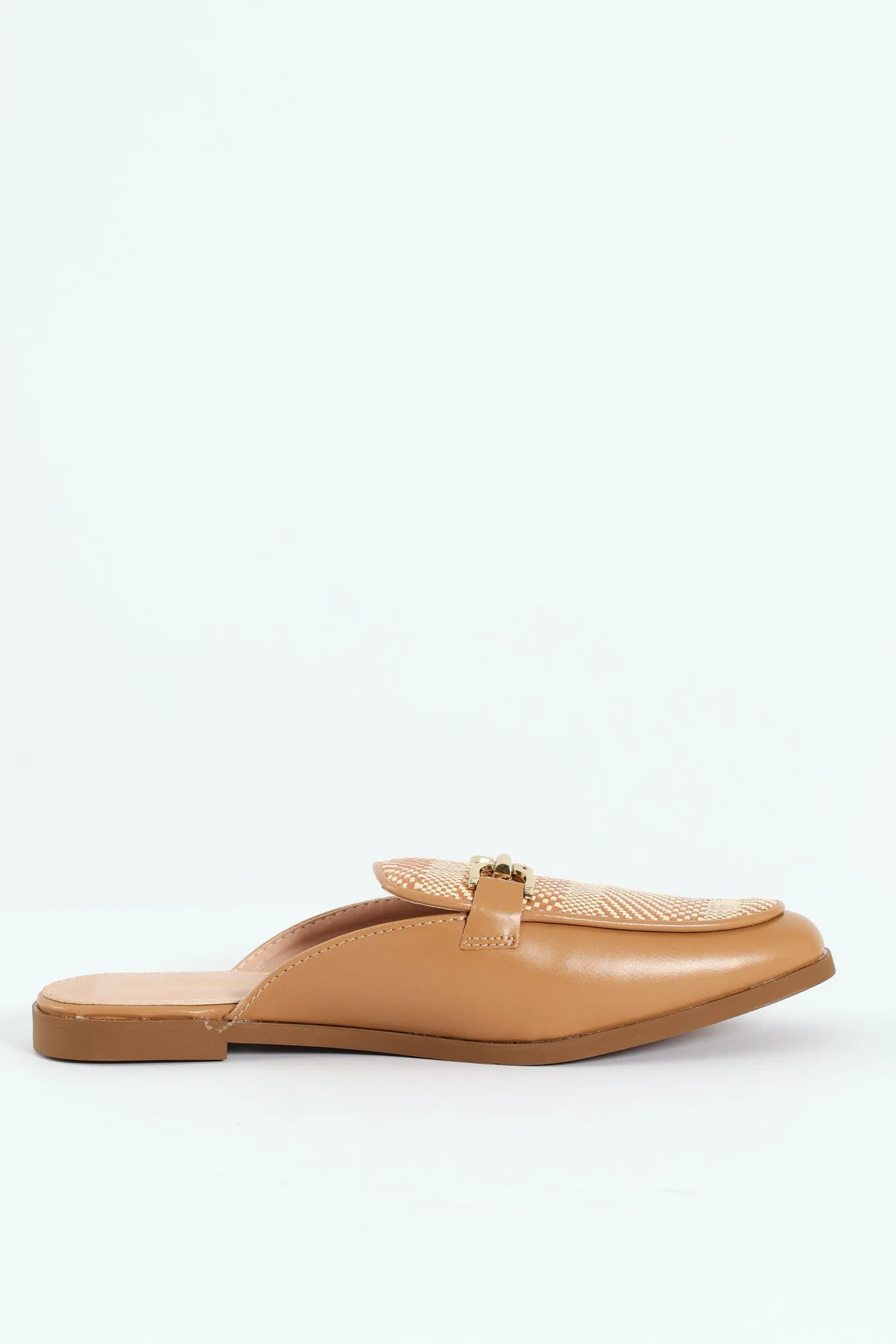 Baylee 1 Patent & Raffia Slip On Mule - Tan