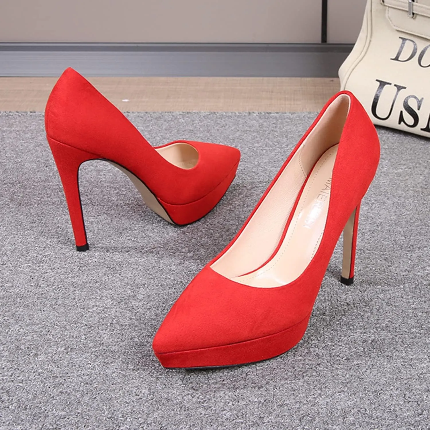 bbruriy Women's Pointed Toe High Heel Pumps 12Cm Classic Stiletto Suede Shoes Dressy Pumps Fashion Party Evening Wedding Dancing Office Shoes