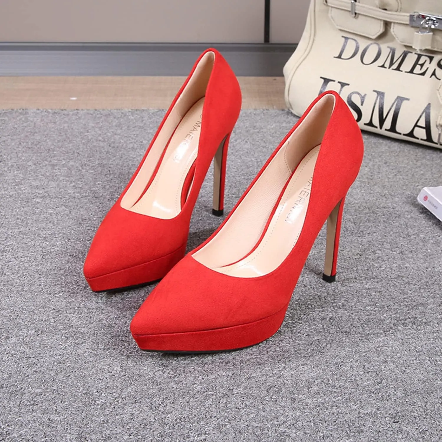 bbruriy Women's Pointed Toe High Heel Pumps 12Cm Classic Stiletto Suede Shoes Dressy Pumps Fashion Party Evening Wedding Dancing Office Shoes