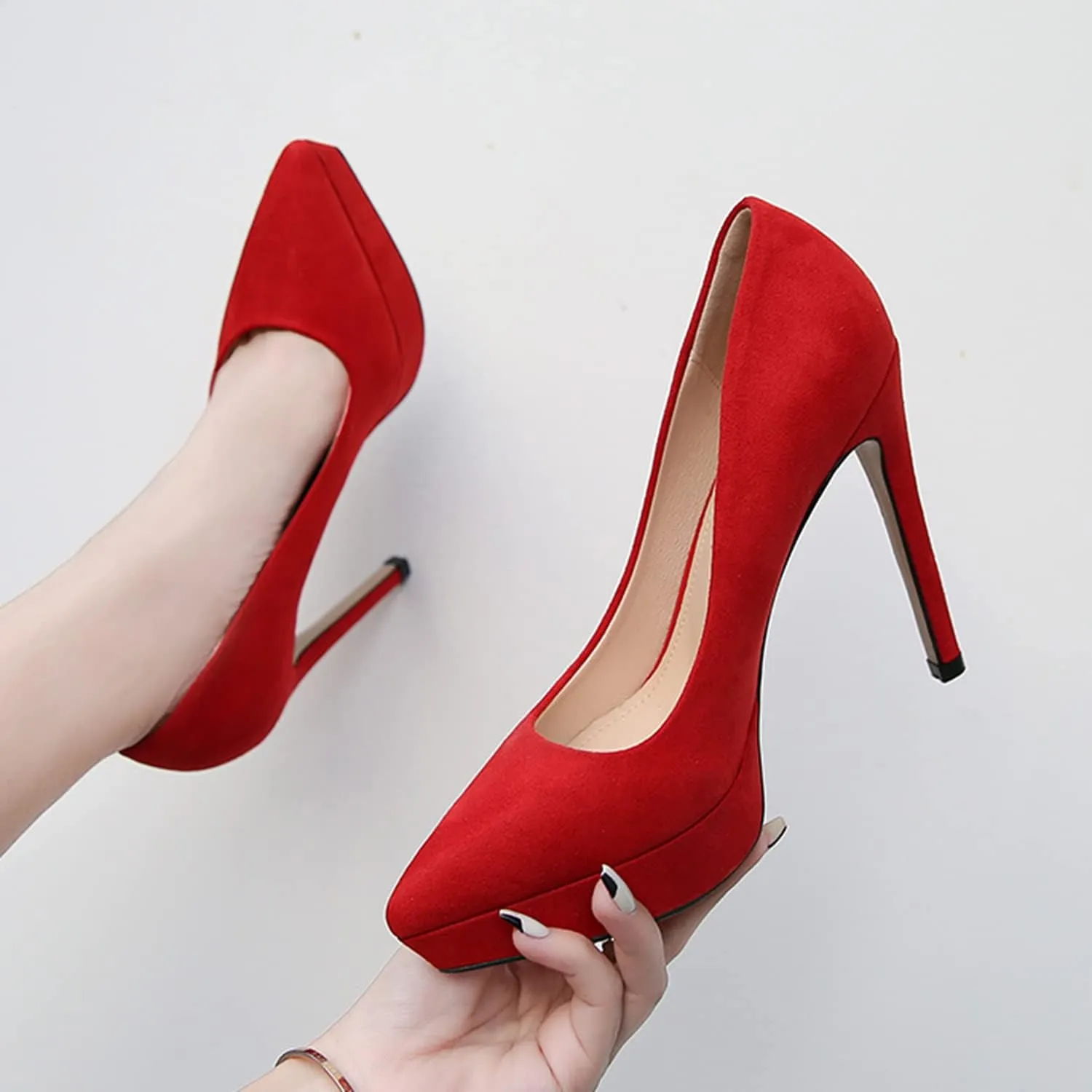 bbruriy Women's Pointed Toe High Heel Pumps 12Cm Classic Stiletto Suede Shoes Dressy Pumps Fashion Party Evening Wedding Dancing Office Shoes
