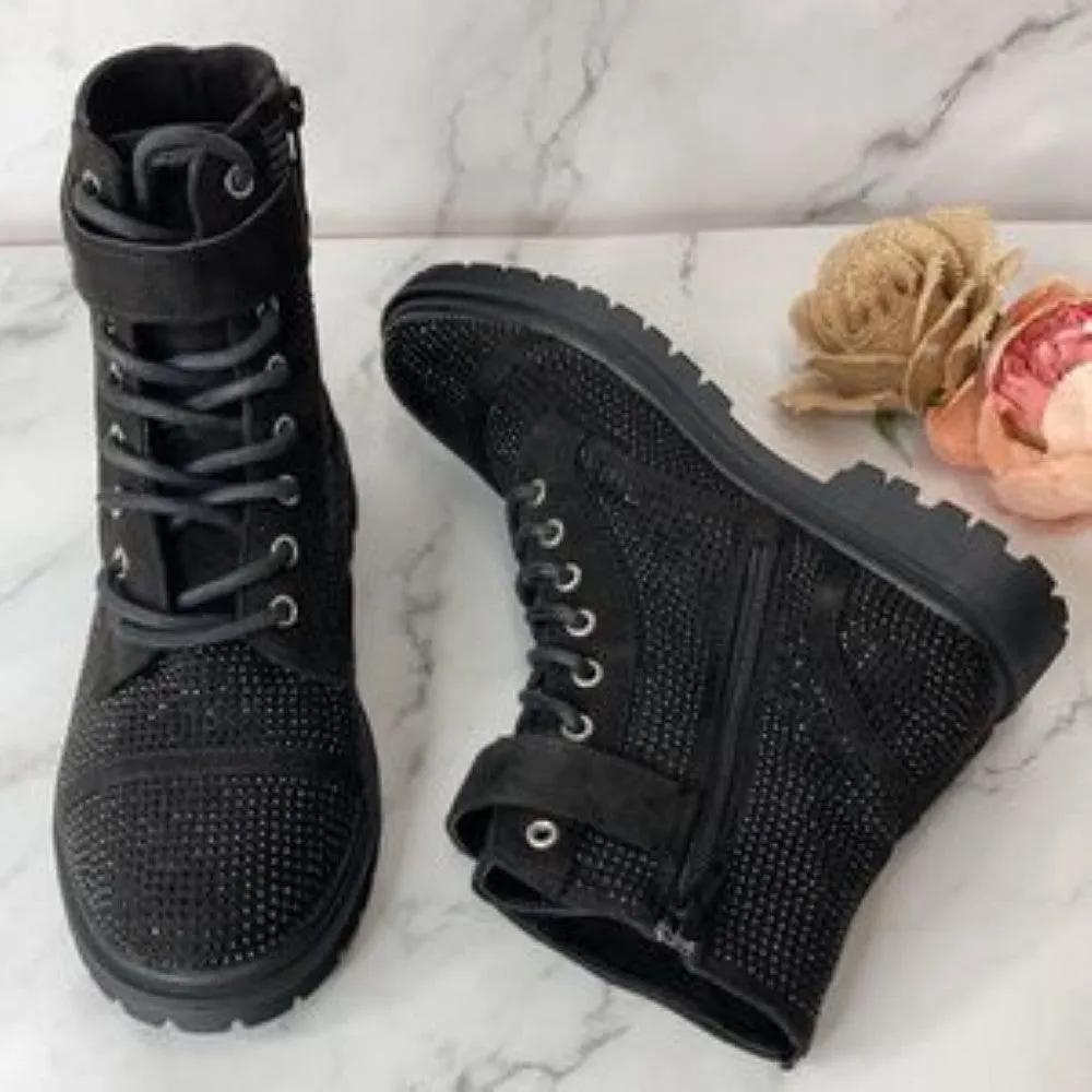 Bebe Black Dayani-J Jeweled Logo Booties 6M