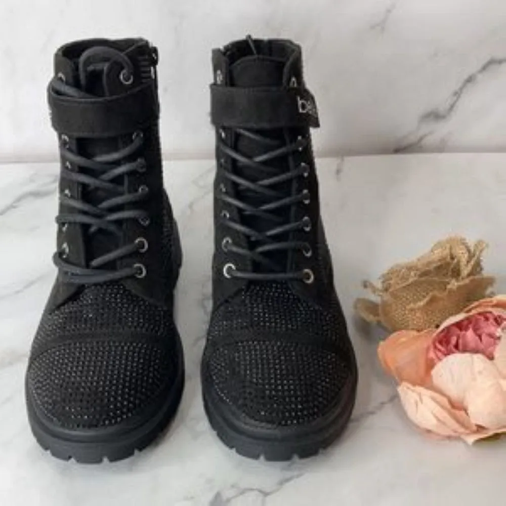 Bebe Black Dayani-J Jeweled Logo Booties 6M