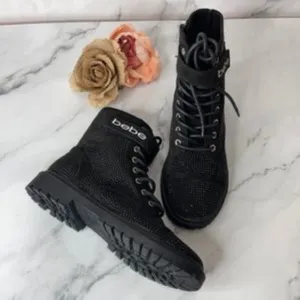 Bebe Black Dayani-J Jeweled Logo Booties 6M