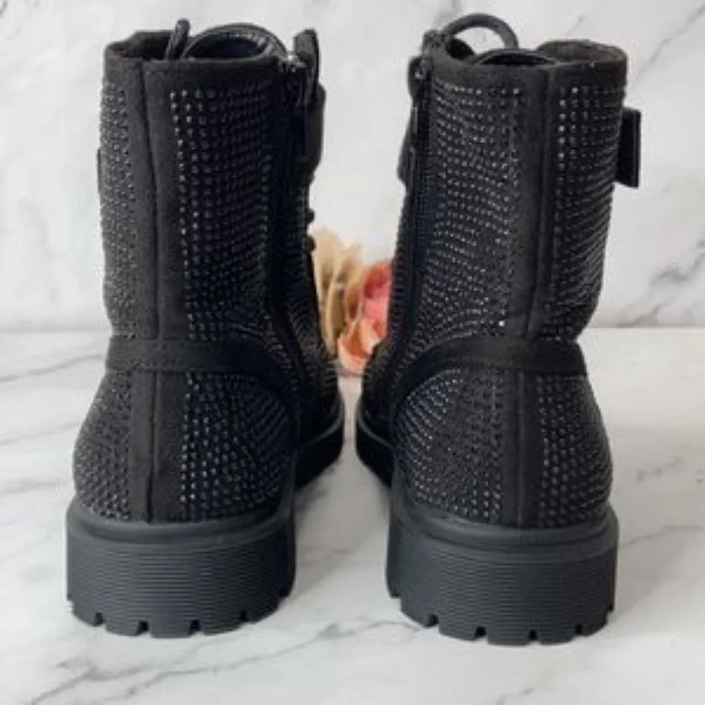 Bebe Black Dayani-J Jeweled Logo Booties 6M