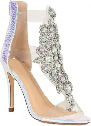 Bella Luna Women's Rhinestone Embellished Transparent Straps Stiletto Heels
