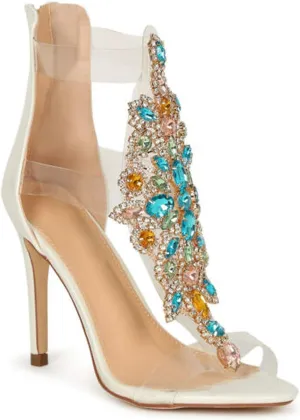 Bella Luna Women's Rhinestone Embellished Transparent Straps Stiletto Heels