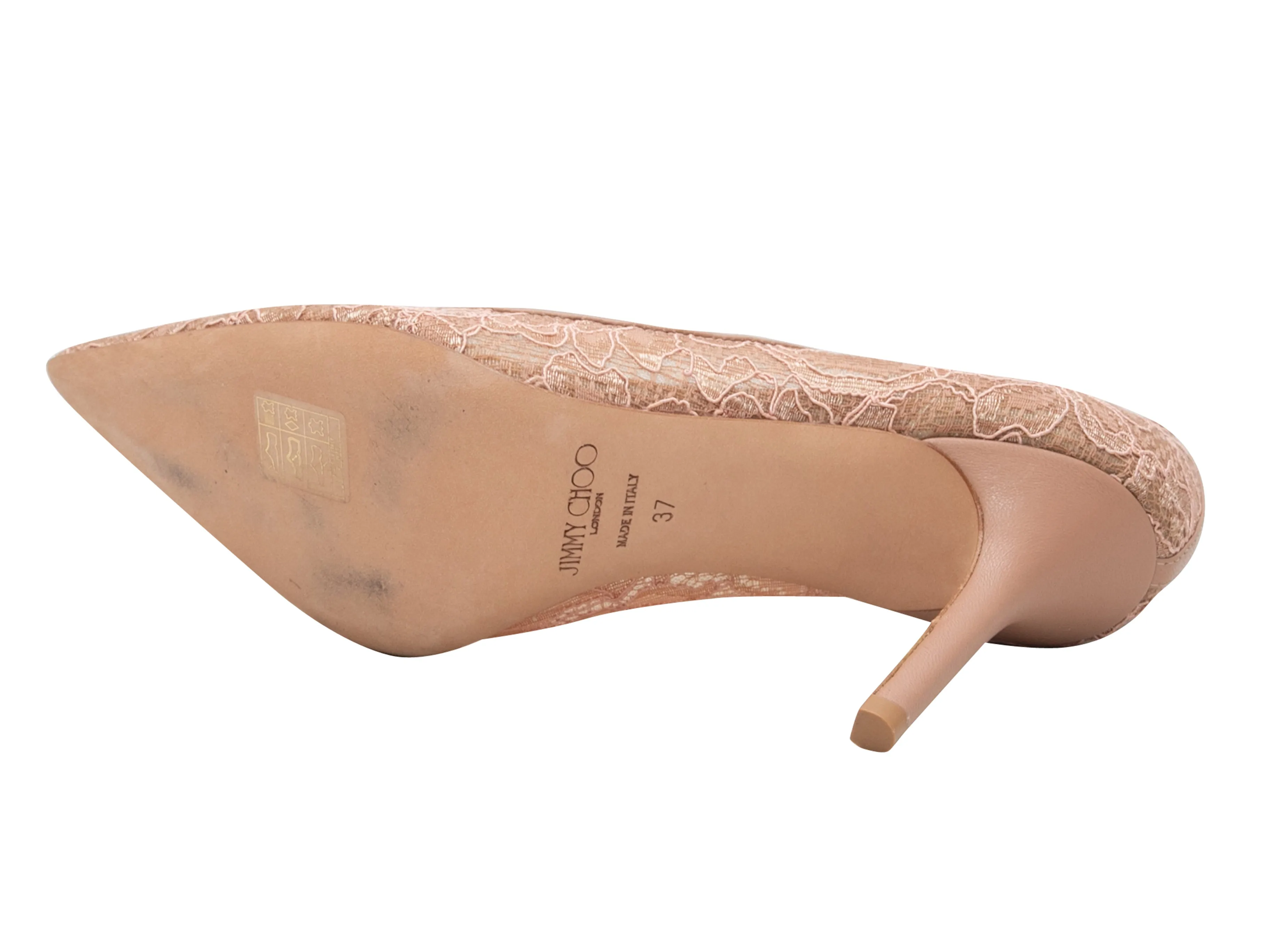 Blush Jimmy Choo Pointed-Toe Lace Pumps Size 37