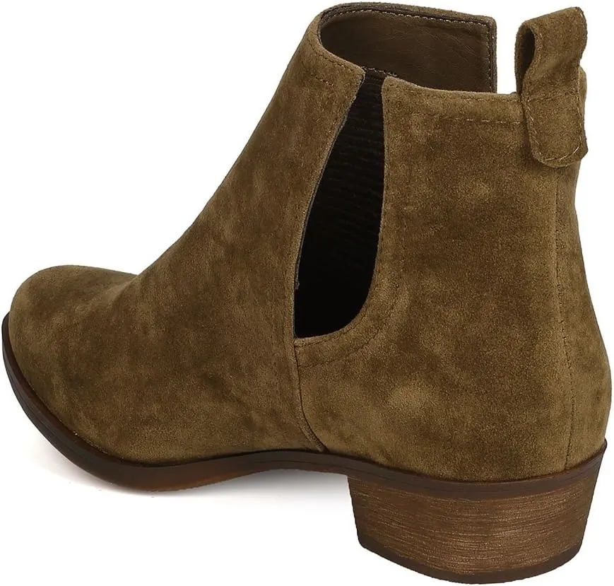 Breckelle's Austin-14 Olive Womens Dress Vegan Suede Cut Out Riding Booties