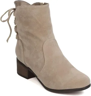 Breckelles Women Houston-14 Faux Suede Back Lace Up Chunky Heel Beige Boot (6)
