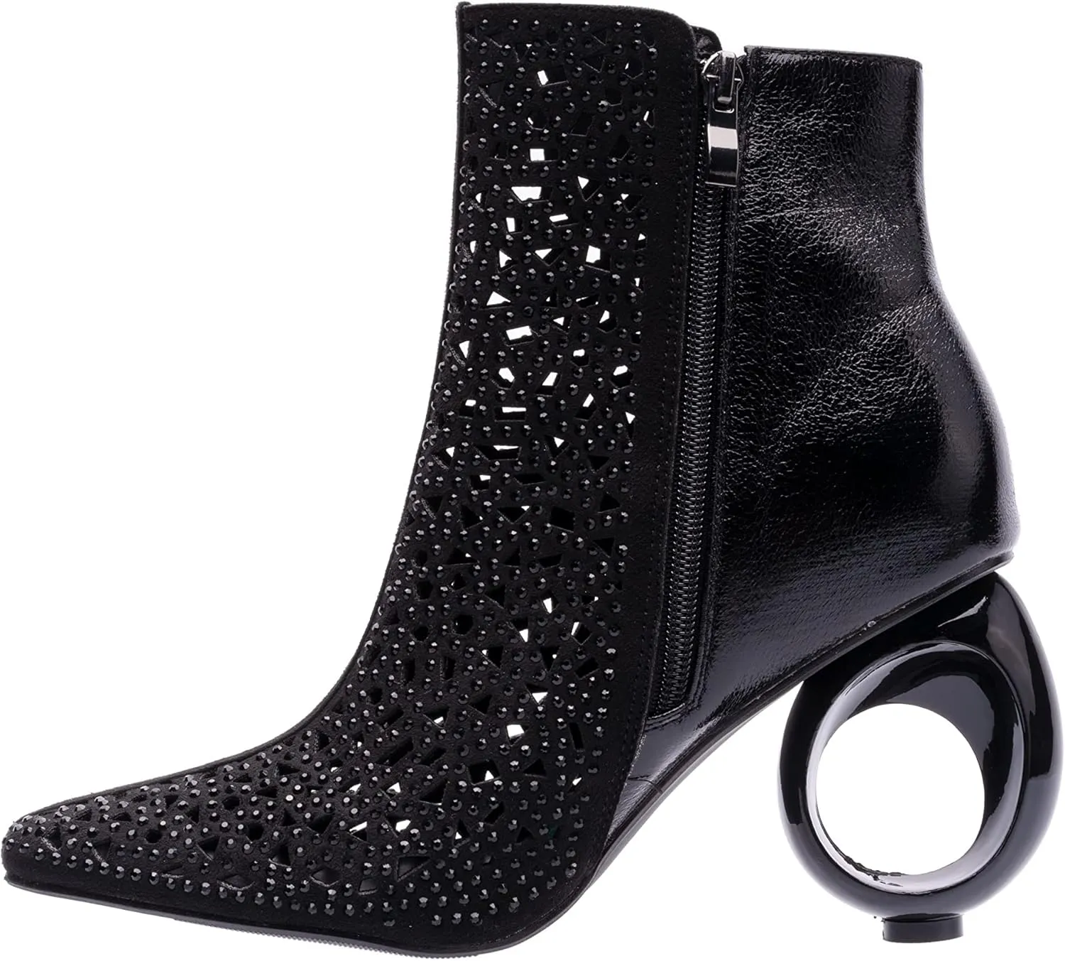 Breeze Metallic Laser-Cut Bootie On A 3.5 Inch Circular Heel
