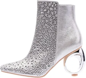Breeze Metallic Laser-Cut Bootie On A 3.5 Inch Circular Heel