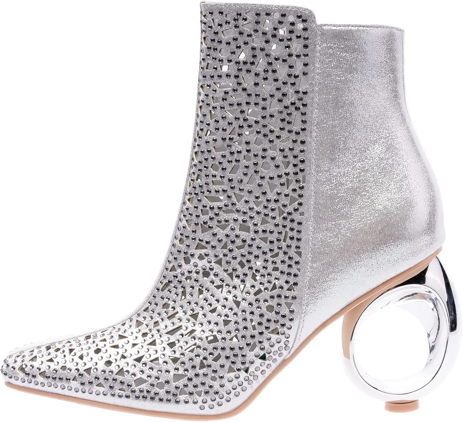 Breeze Metallic Laser-Cut Bootie On A 3.5 Inch Circular Heel