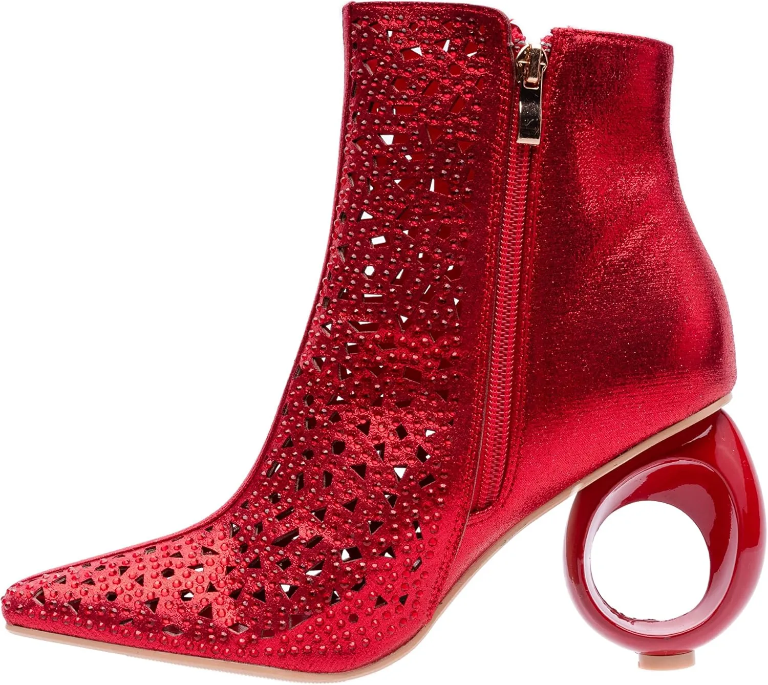 Breeze Metallic Laser-Cut Bootie On A 3.5 Inch Circular Heel