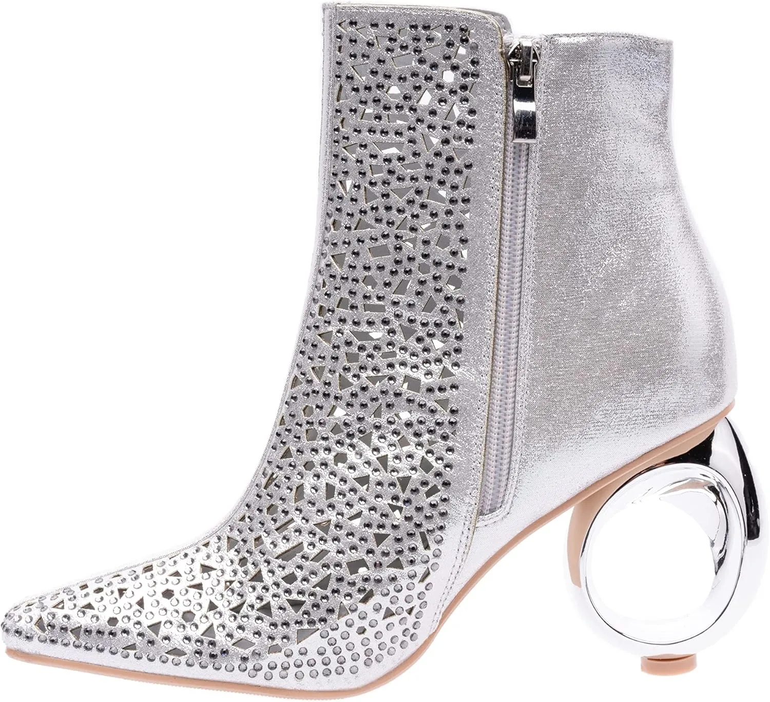 Breeze Metallic Laser-Cut Bootie On A 3.5 Inch Circular Heel
