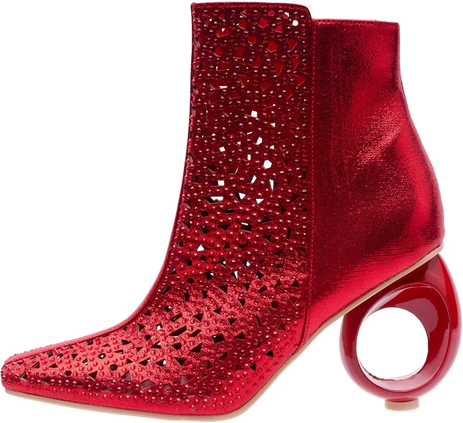 Breeze Metallic Laser-Cut Bootie On A 3.5 Inch Circular Heel