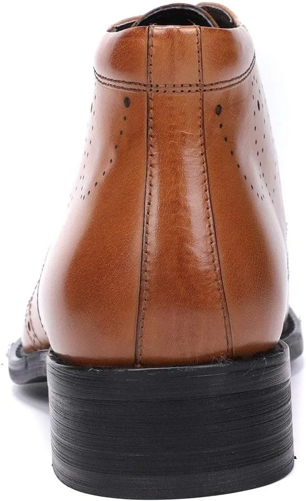 Brogue Ankle Boot for Men High Top Boot Lace Up StyleGenuine Leather Carving Outdoors Round Toe Block Heel