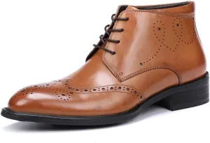 Brogue Ankle Boot for Men High Top Boot Lace Up StyleGenuine Leather Carving Outdoors Round Toe Block Heel