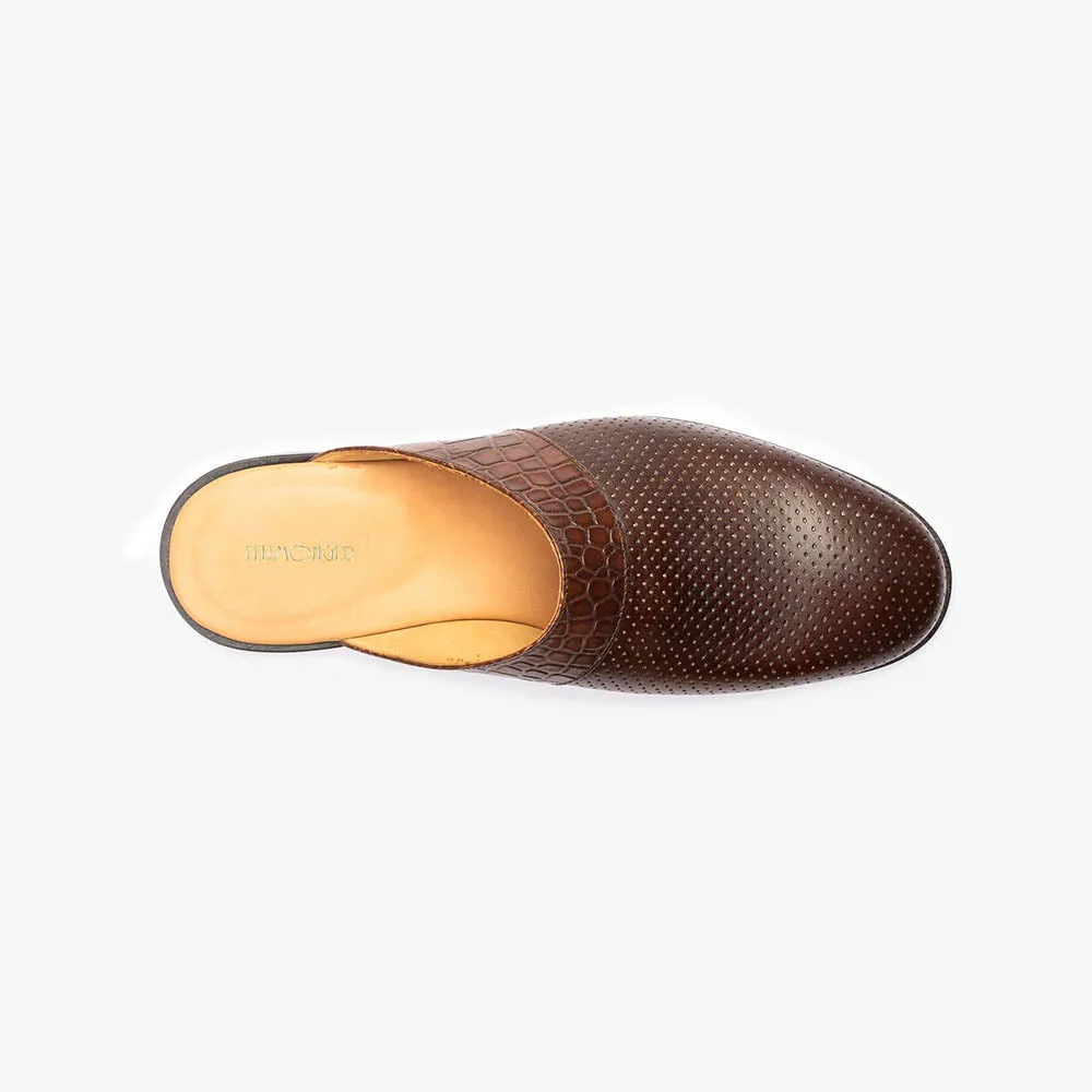 Brown Perforated Mule with Croco Detail